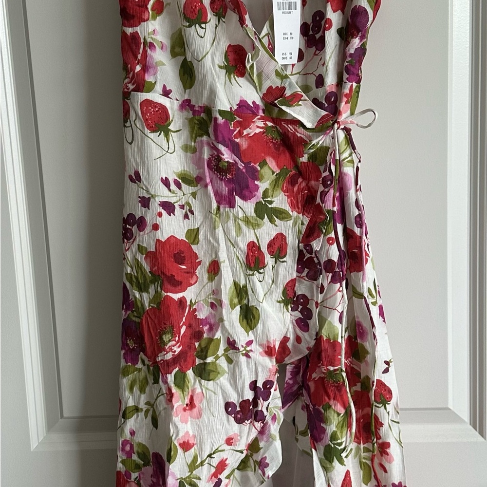 Abercrombie & Fitch Floral Wrap Dress - Red, Purple, Green